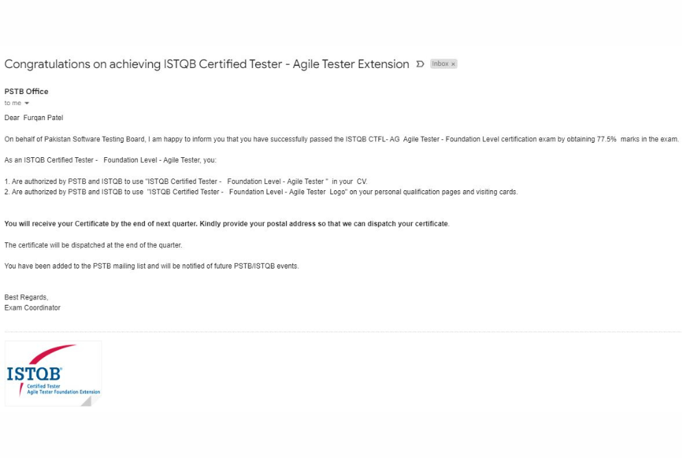 ISTQB® Certified Tester - Foundation Level Furqan Patel - QA Engineer