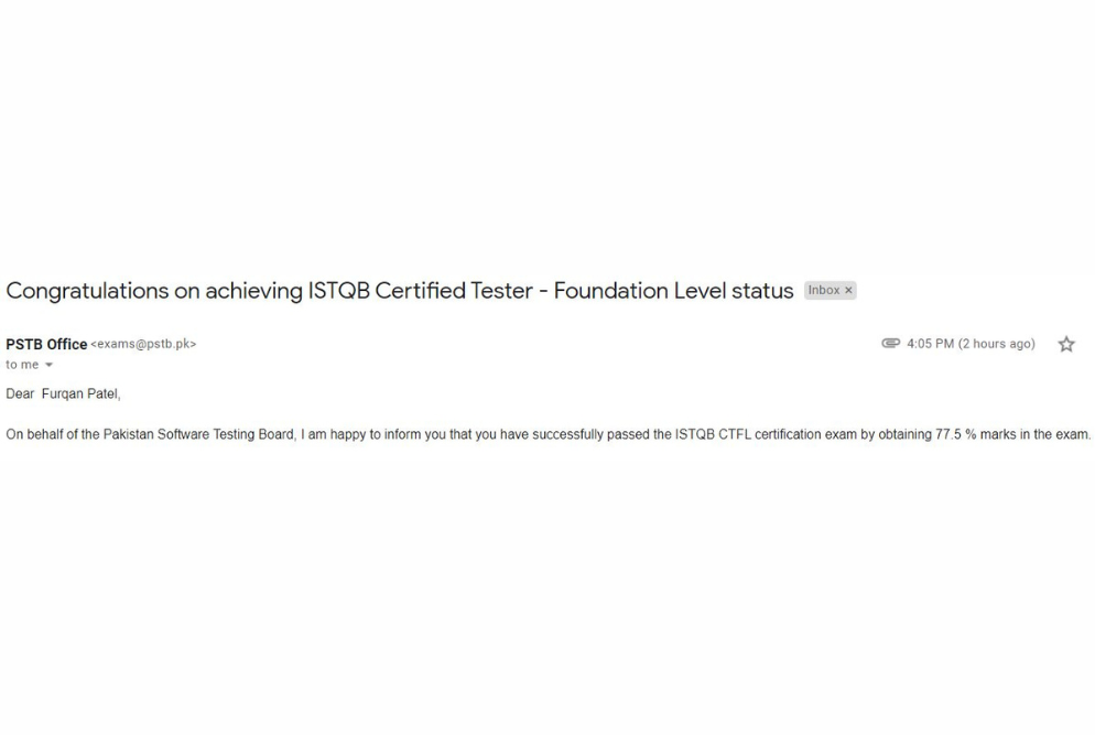 ISTQB® Certified Tester - Foundation Level Furqan Patel - QA Engineer